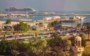 Cruise ship docked at the port of Doha, Qatar