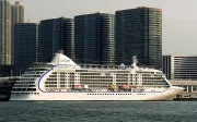 Silvresea cruise ship docked at the port of Hong Kong, China