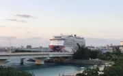 Cruise ship docked at the port of Naha, Japan