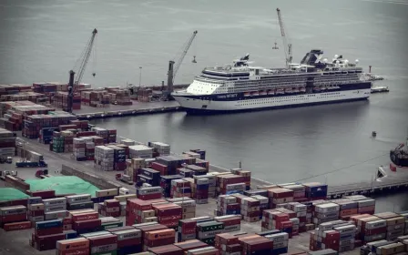 Celebrity cruise ship docked at the port of Arica, Chile