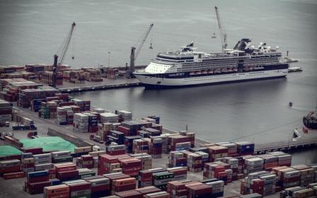 Celebrity cruise ship docked at the port of Arica, Chile