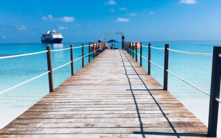 Cruise ship docked at the port of Conflict Islands, Papua New Guinea