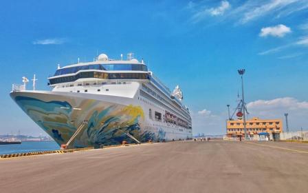 cruise ship docked at the port of Dalian, China