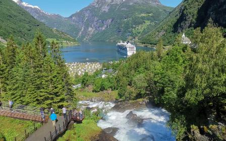 Cruise ship docked at the port of Geiranger, Norway