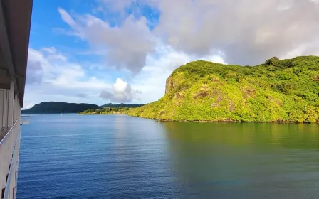 cruise ship arrival at Huahine, French Polynesia