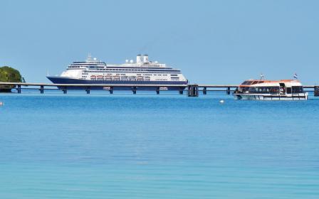 Cruise ship docked at the port of Isle of Pines, New Caledonia