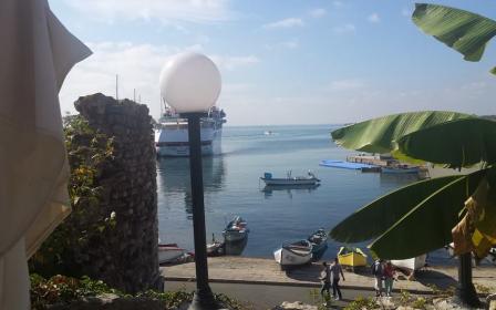 cruise ship docked at the port of Nessebur, Bulgaria