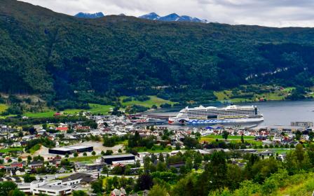 Aida Cruise ship docked at the port of Nordfjordeid, Norway