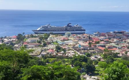 Celebrity cruise ship docked at the port of Roseau, Dominica