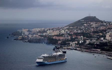 MSC cruise ship departing at the port of Santos (Sao Paulo), Brazil