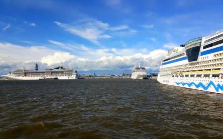 Cruise ships docked at the port of St Petersburg, Russia