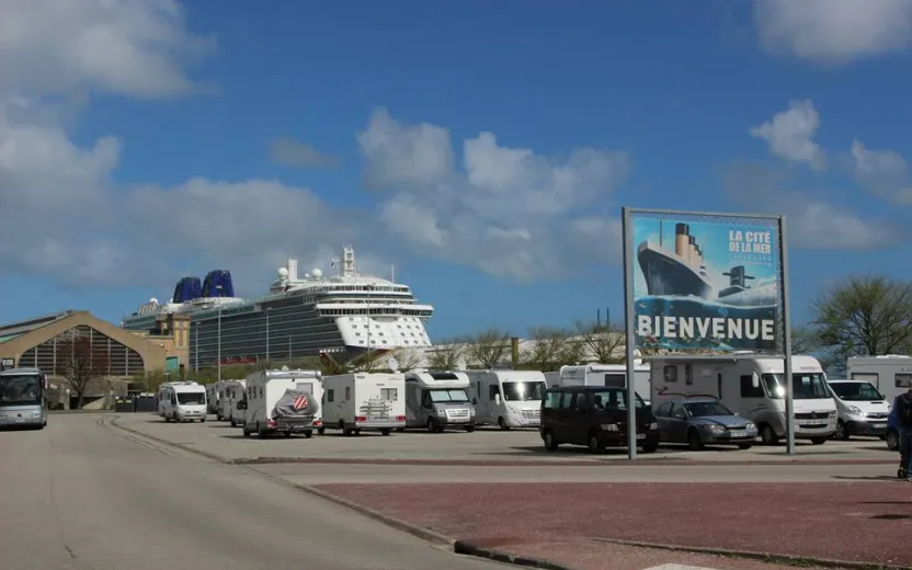 cruise ship docked at the port of Cherbourg, France