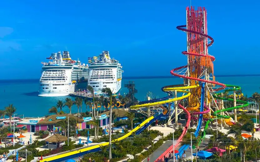 Royal Caribbean cruise ship docked at the port of CocoCay, Bahamas