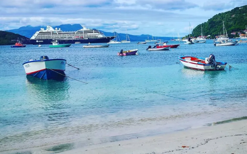 cruise ship docked at the port of Iles Des Saintes, Guadeloupe