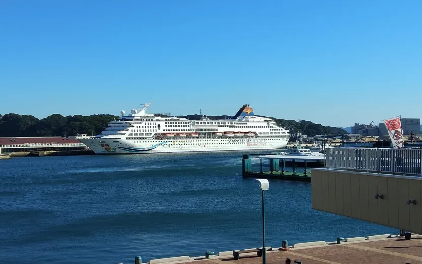 Cruise ship docked at the port of Ishigaki, Japan