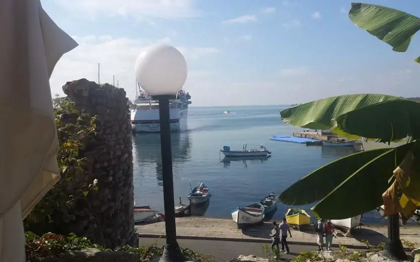 cruise ship docked at the port of Nessebur, Bulgaria