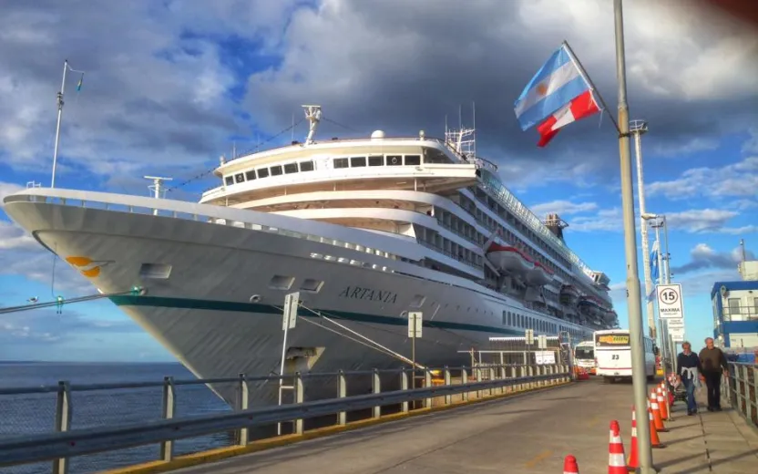 Regent Seven Seas cruise ship docked at the port of Puerto Madryn, Argentina