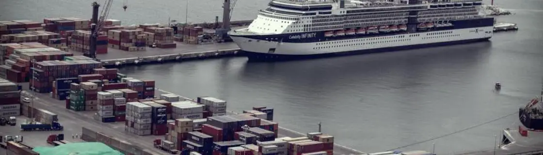 Celebrity cruise ship docked at the port of Arica, Chile