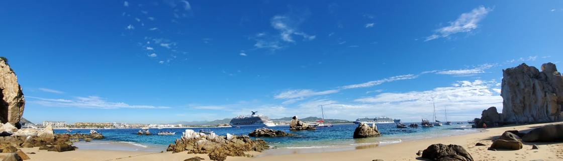 Cruise ship docked at the port of Cabo San Lucas, Mexico