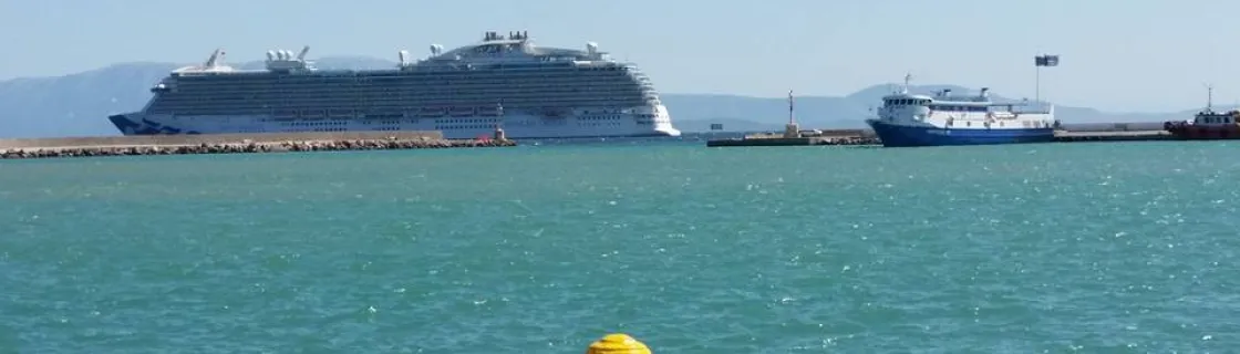 Cruise ship docked at the port of Chios, Greece