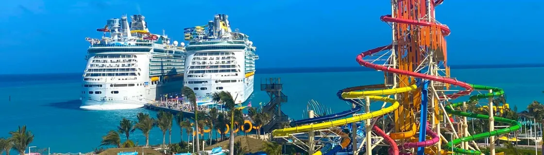 Royal Caribbean cruise ship docked at the port of CocoCay, Bahamas