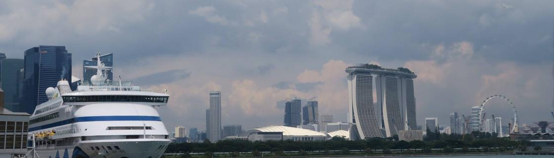 Cruise ship docked at the port of Singapore marina bay port