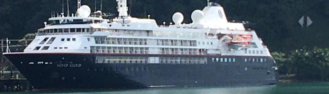 Holland America Line cruise ship docked at the port of Golfito, Costa Rica