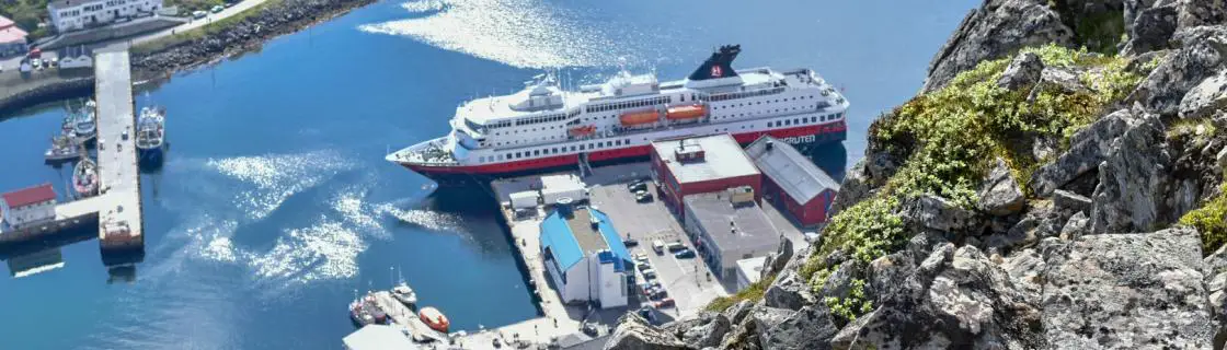 Cruise ship docked at the port of Honningsvag, Norway