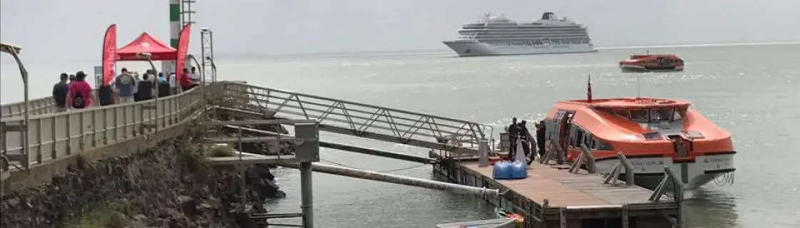 cruise ship docked at the port of Iles Du Salut, French Guiana