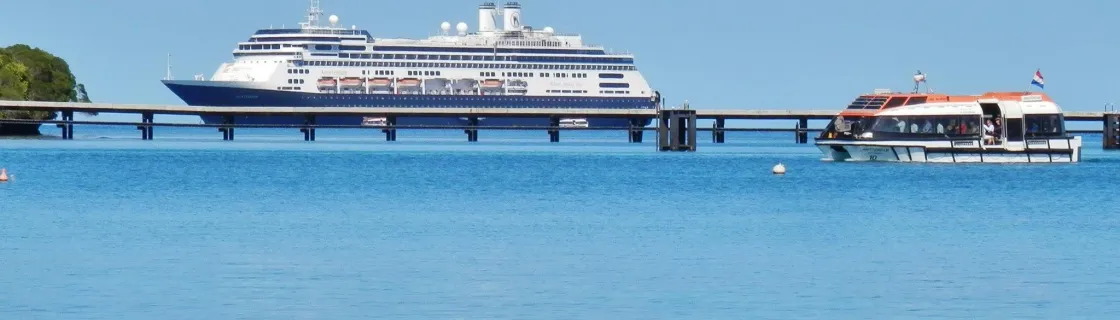 Cruise ship docked at the port of Isle of Pines, New Caledonia