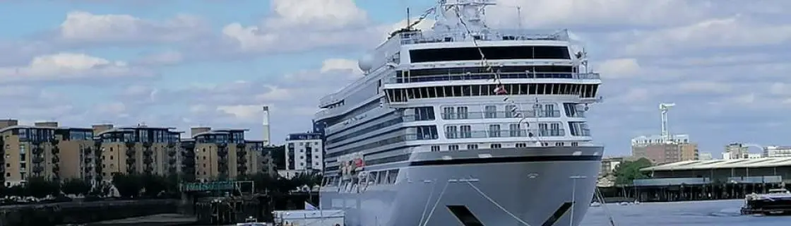 Viking cruise ship docked at the port of London