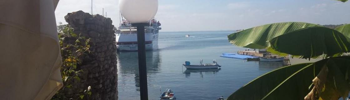 cruise ship docked at the port of Nessebur, Bulgaria