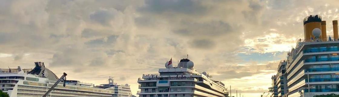 Cruise ship docked at the port of Papeete, Tahiti, French Polynesia