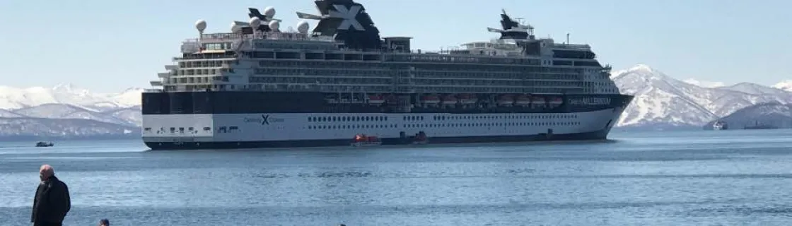 Cruise ship docked at the port of Petropavlovsk, Russia