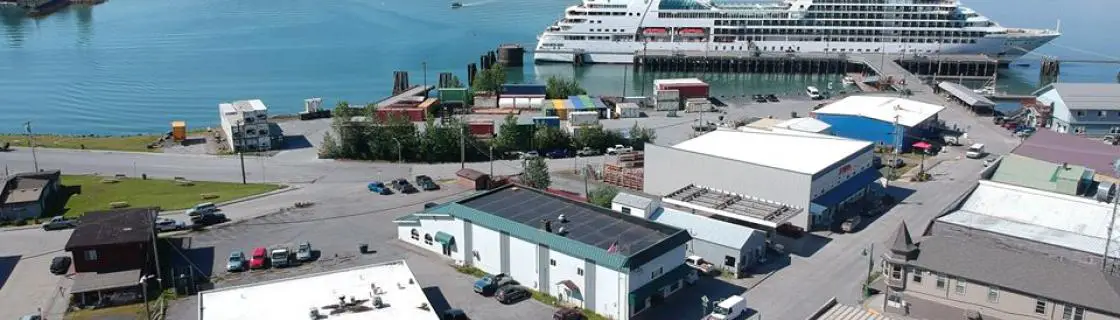 Cruise ship docked in the port of Wrangell Alaska