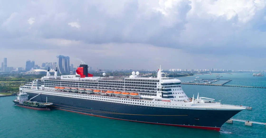 Cunard Line Queen Mary 2 cruise ship sailing to homeport